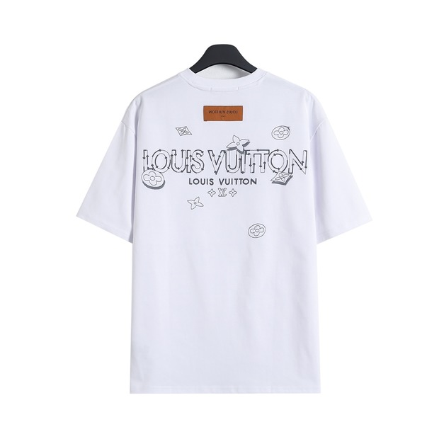 LOUIS VUITTON 後背字母竹節繡花短袖 (白)