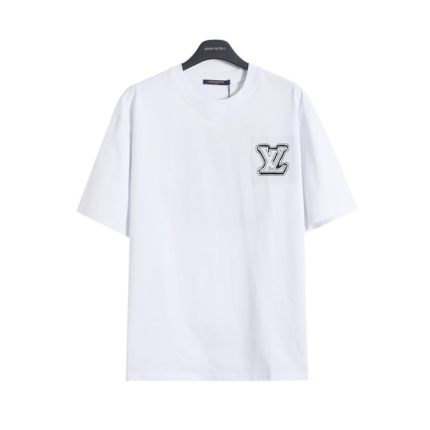 LOUIS VUITTON 鏤空logo雷射燒花貼布繡短袖 (白)