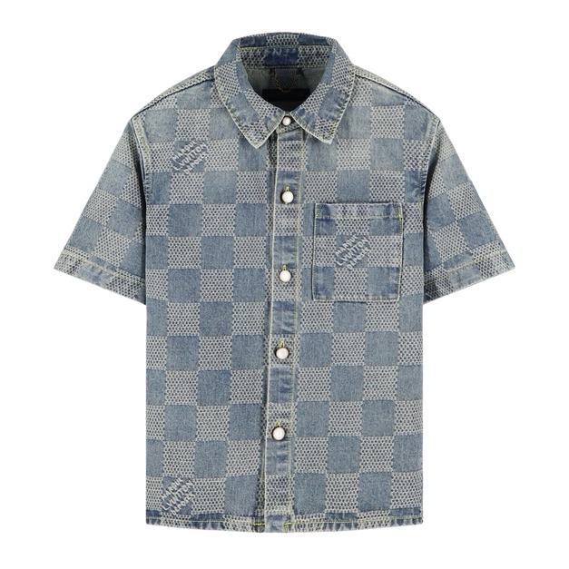 LOUIS VUITTON 棋盤格牛仔短袖襯衫
