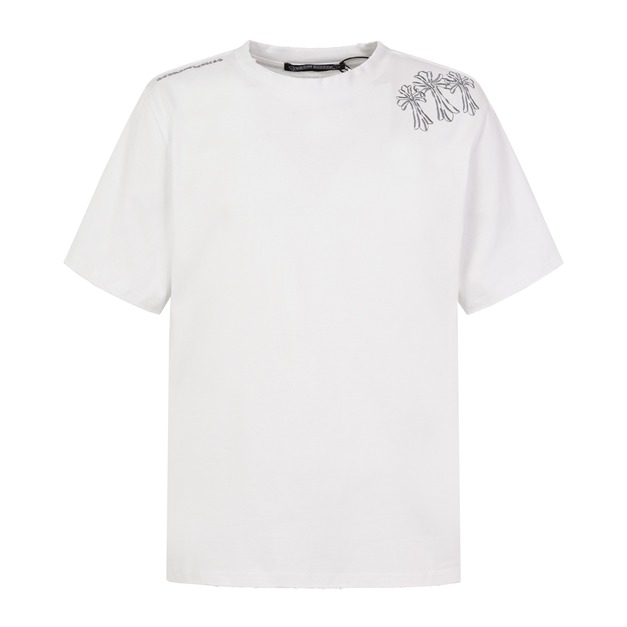 CHROME HEARTS 十字刺繡磨破短袖 (白)