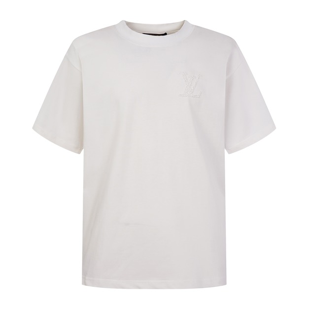 LOUIS VUITTON 珍珠燙鑽LOGO短袖 (白)