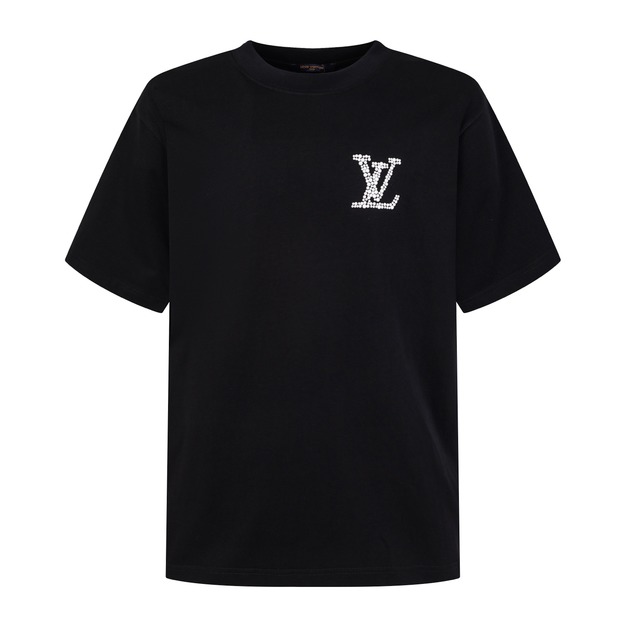 LOUIS VUITTON 珍珠燙鑽LOGO短袖 (黑)