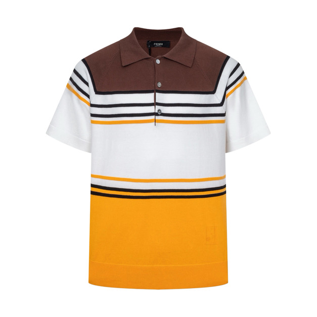 FENDI 拼色條紋針織POLO衫