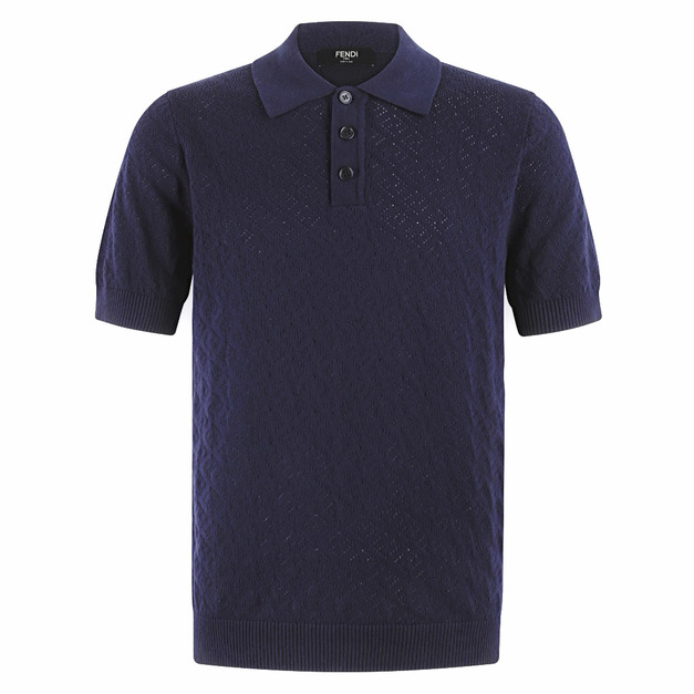 FENDI 純色徽標紐扣套頭 POLO 衫 (藍)