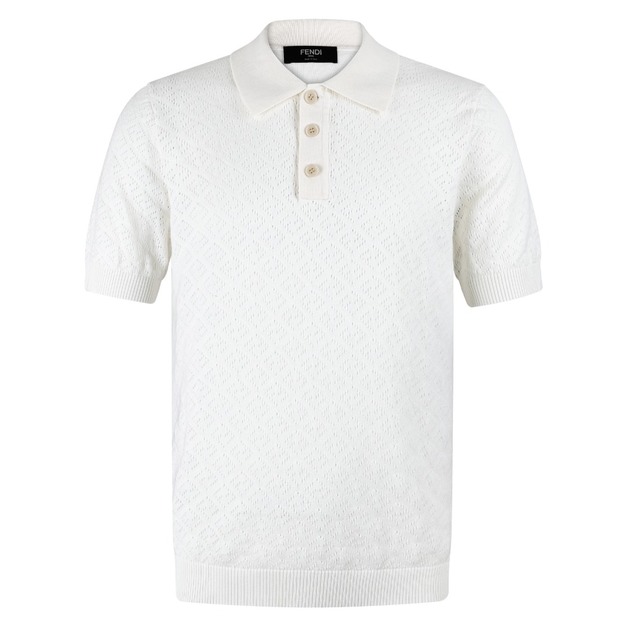 FENDI 純色徽標紐扣套頭 POLO 衫 (白)