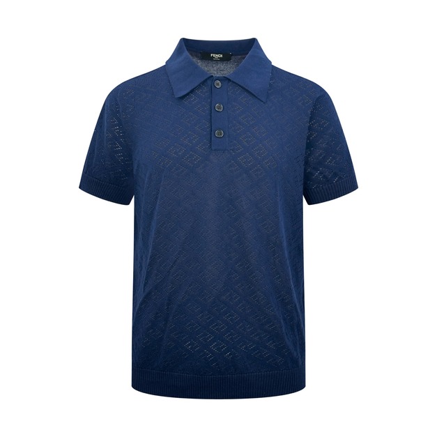 FENDI FF 提花 Polo 領針織衫 (藍色)