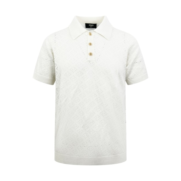 FENDI FF 提花 Polo 領針織衫 (白色)