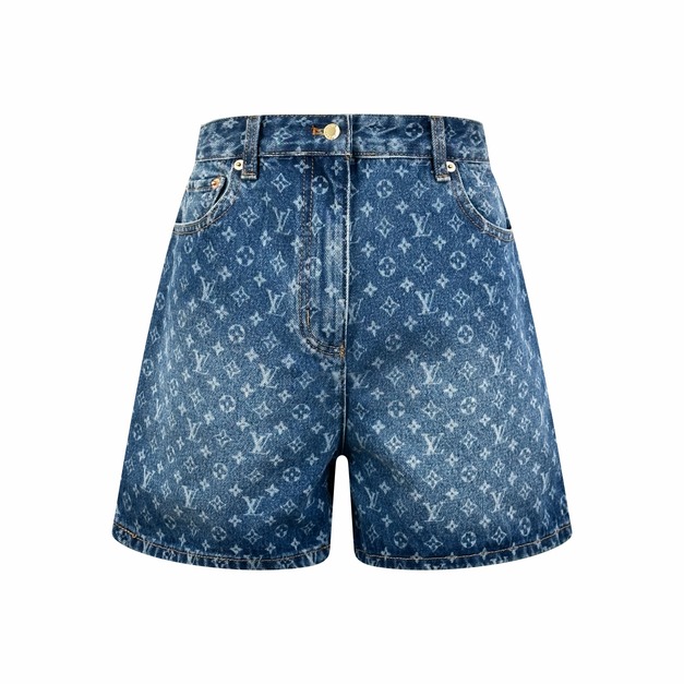 LOUIS VUITTON 標識滿印牛仔短褲