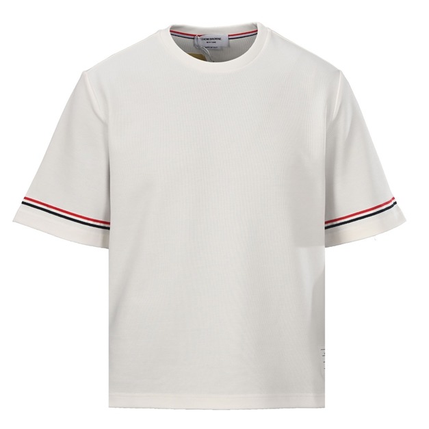 THOM BROWNE 袖口織帶短袖 (白)