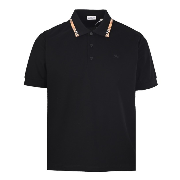 BURBERRY 格紋拼領珠地布短袖POLO衫 (黑)