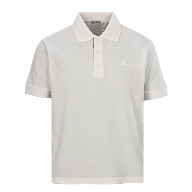 BURBERRY 戰馬格子門禁短袖POLO衫 (白)
