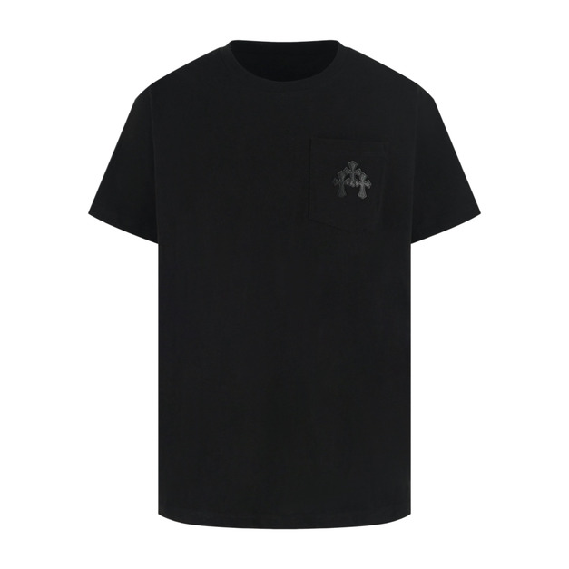 CHROME HEARTS 拼皮十字架短袖 (黑)