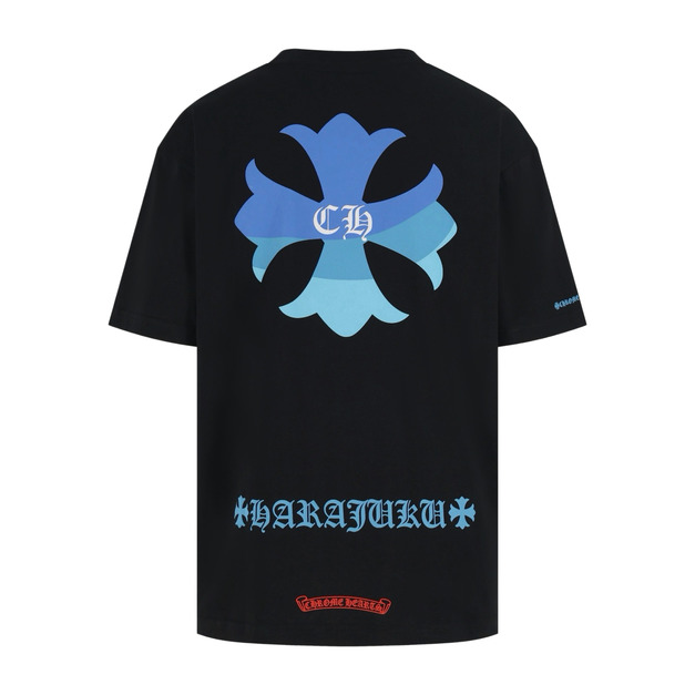 CHROME HEARTS 藍色十字花印花短袖（黑色）