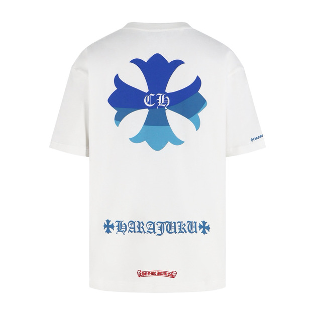 CHROME HEARTS 藍色十字花印花短袖（白色）