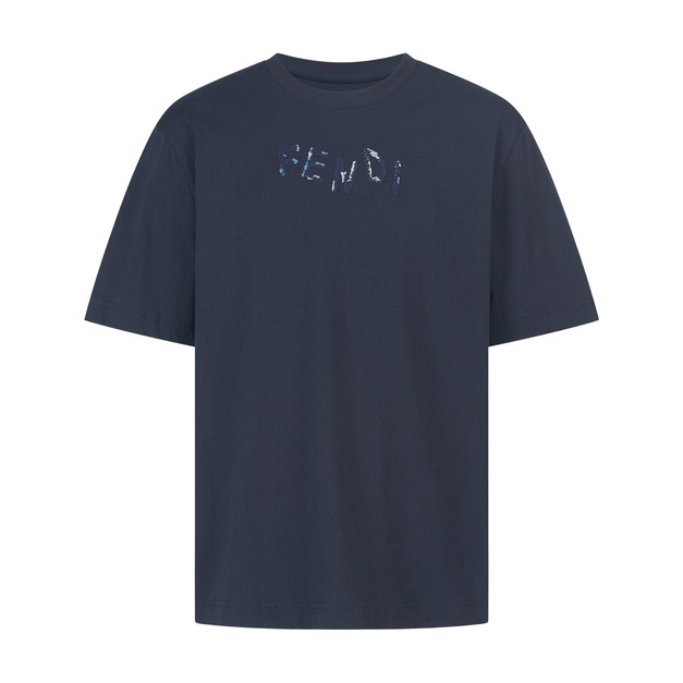 FENDI 彩線字母刺繡短袖（藍色）