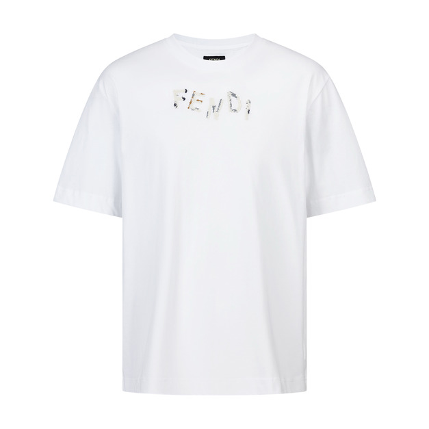 FENDI 彩線字母刺繡短袖（白色）