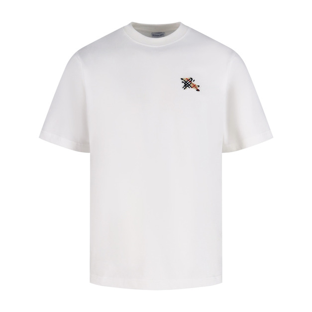 BURBERRY 經典格紋植絨戰馬短袖（白色）