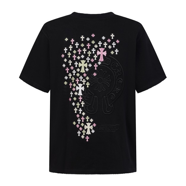 CHROME HEARTS 滿天星刺繡磨破短袖 (黑)