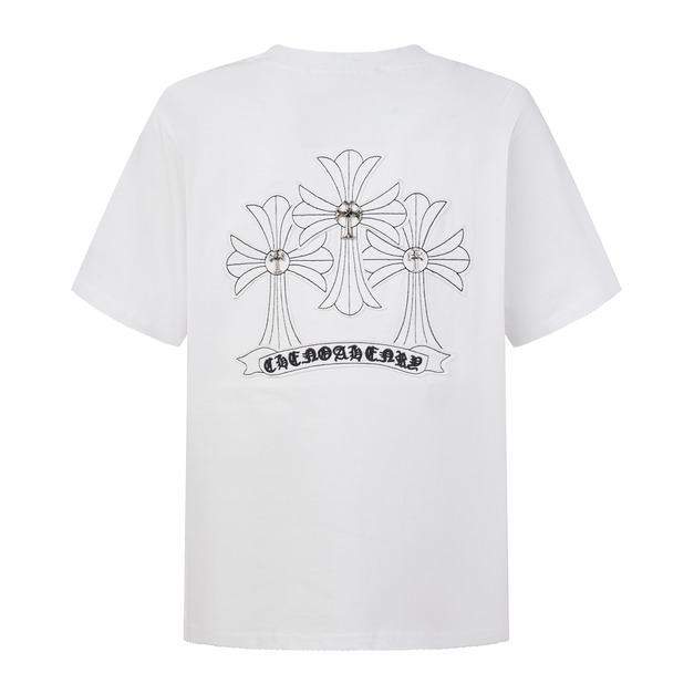 CHROME HEARTS 磨破十字架貼布刺繡短袖 (白)