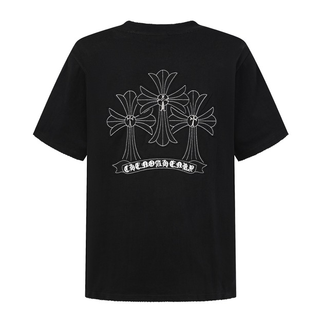 CHROME HEARTS 磨破十字架貼布刺繡短袖 (黑)