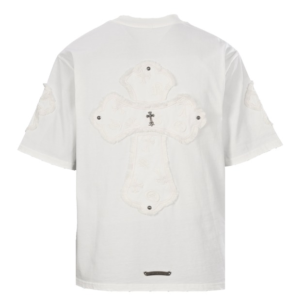CHROME HEARTS 流蘇大貼佈十字架圓領短袖 (白)
