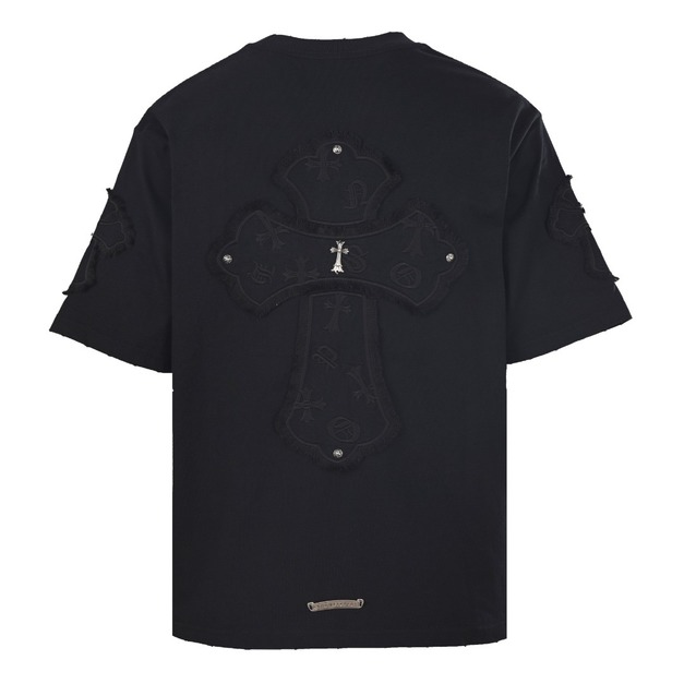 CHROME HEARTS 流蘇大貼佈十字架圓領短袖 (黑)