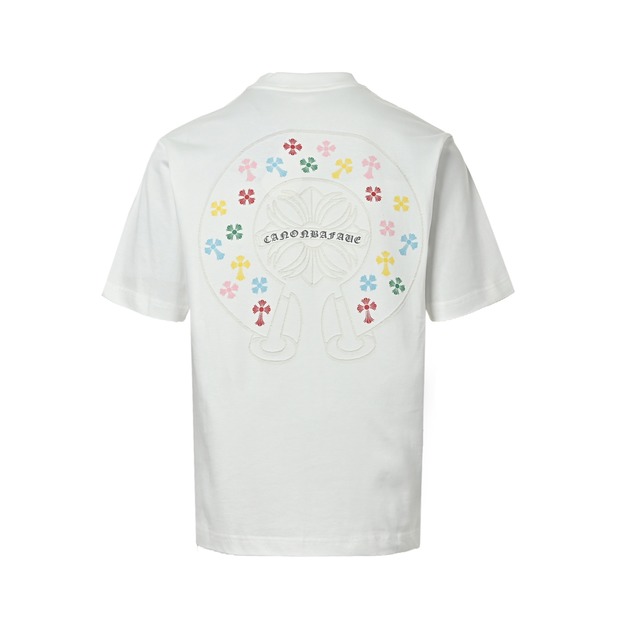 CHROME HEARTS 五彩馬蹄貼布刺繡短袖 (白)