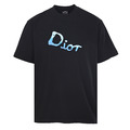 DIOR 漸層藍前後塗鴉刺繡短袖 (黑)