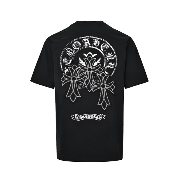 CHROME HEARTS 馬蹄三心十字架貼布刺繡短袖 (黑)