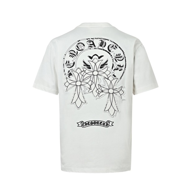 CHROME HEARTS 馬蹄三心十字架貼布刺繡短袖 (白)