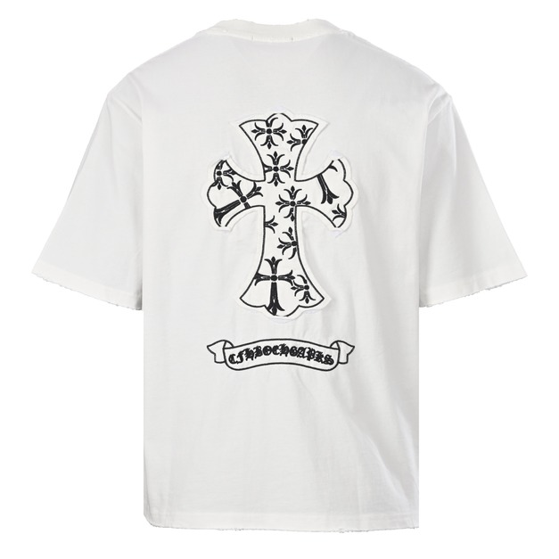 CHROME HEARTS 十字架貼布刺繡圓領短袖 (白)