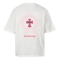 CHROME HEARTS 背後粉紅色十字架馬蹄刺繡圓領短袖 (白)