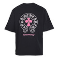 CHROME HEARTS 背後粉紅色十字架馬蹄刺繡圓領短袖 (黑)