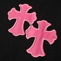 CHROME HEARTS 背後粉紅色十字架馬蹄刺繡圓領短袖 (黑)_3