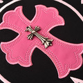 CHROME HEARTS 背後粉紅色十字架馬蹄刺繡圓領短袖 (黑)_2