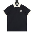 LOEWE 撞色翻領刺繡logo短袖polo衫 (黑)