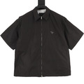 PRADA 三角標拉鍊短袖襯衫 (黑)