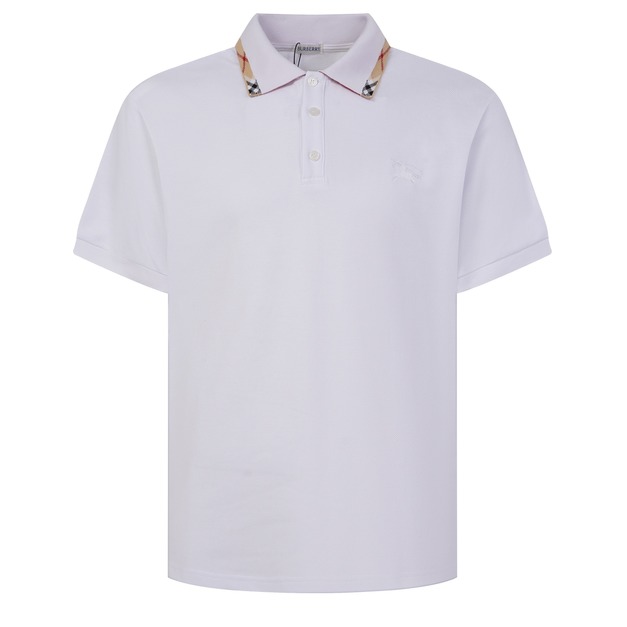 BURBERRY 格紋拼領珠地布短袖POLO衫 (白)
