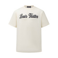 LOUIS VUITTON 草寫字母提花針織短袖（米白色）