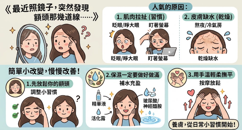 最近照鏡子，突然發現額頭那幾道線，其實是自找的！