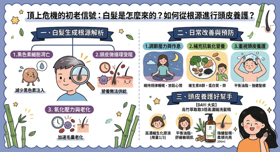白髮是怎麼來的？如何從根源進行頭皮養護？