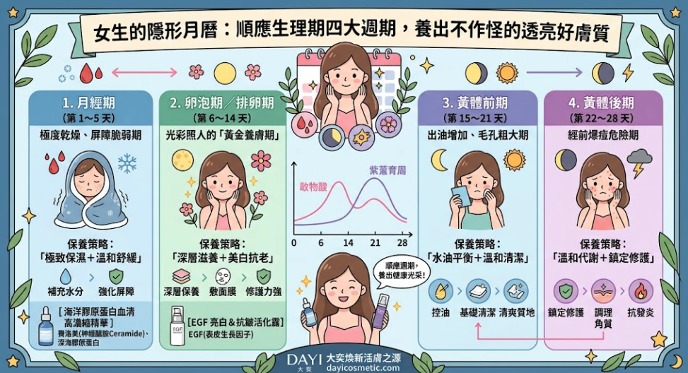 女生的隱形月曆：順應生理期四大週期，養出不作怪的透亮好膚質