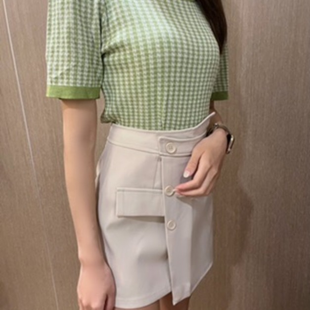 千鳥格紋冰絲短袖上衣