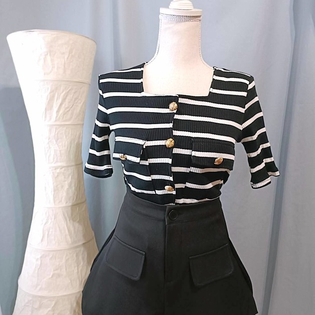 修身針織衫短袖上衣