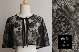 A171001【現貨】優雅黑色綁帶式蕾絲婚紗禮服披肩/蕾絲衣