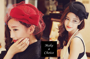 【A151204】【現貨】英倫復古羊毛呢網紗小禮帽貝雷帽【紅色、黑色、酒紅色】