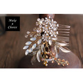 【A160108】【現貨】復古巴洛克香檳金葉水鑽小巧髮梳髮插_5