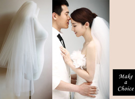 A160302【現貨】簡約造型澎澎蓬蓬雙層硬紗頭紗面紗髮梳式【乳白色】