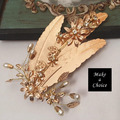 【A160303】【現貨】手工復古金色羽毛珍珠水鑽花朵髮飾頭飾中式_4