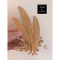 【A160303】【現貨】手工復古金色羽毛珍珠水鑽花朵髮飾頭飾中式_2